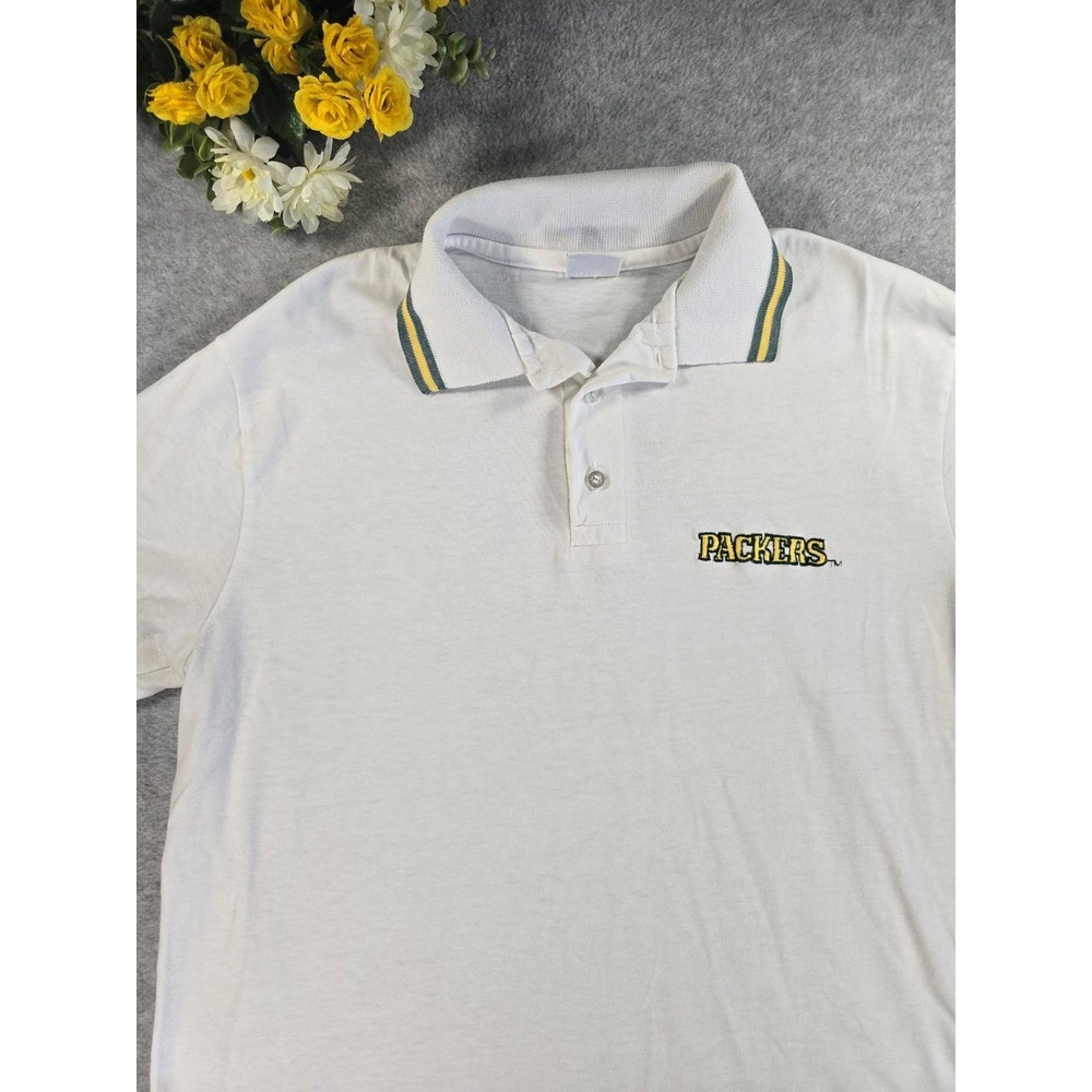 Vintage Bike Green Bay Packers Polo Shirt Mens‎ Large White Made in USA NFL 90s